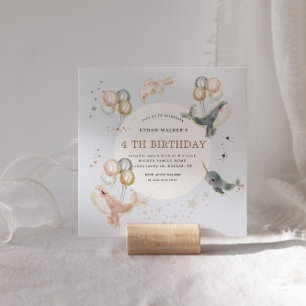 Magical whales and balloons Birthday Invitation