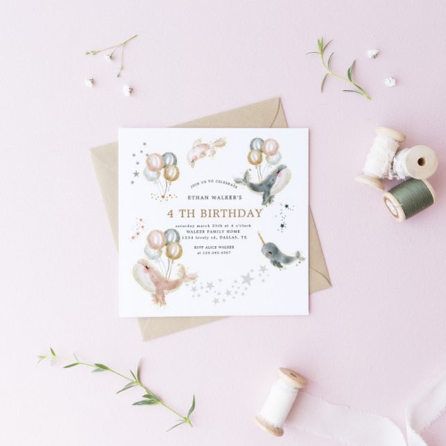 Magical Whales And Balloons Birthday Invitation (Creator Uploaded)