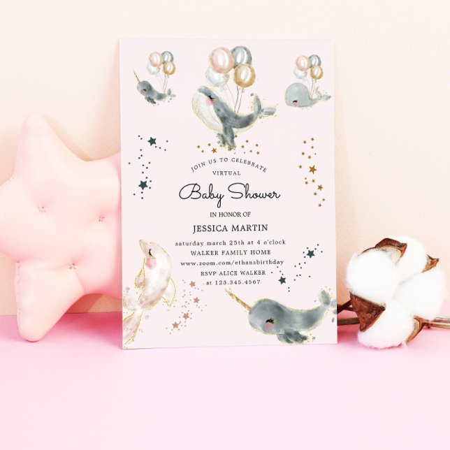 Magical Whales And Stars Virtual Baby Shower Invitation (Creator Uploaded)