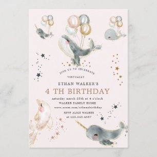 magical whales and stars virtual birthday party invitation