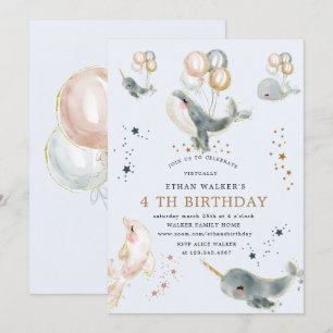 magical whales and stars virtual birthday party invitation