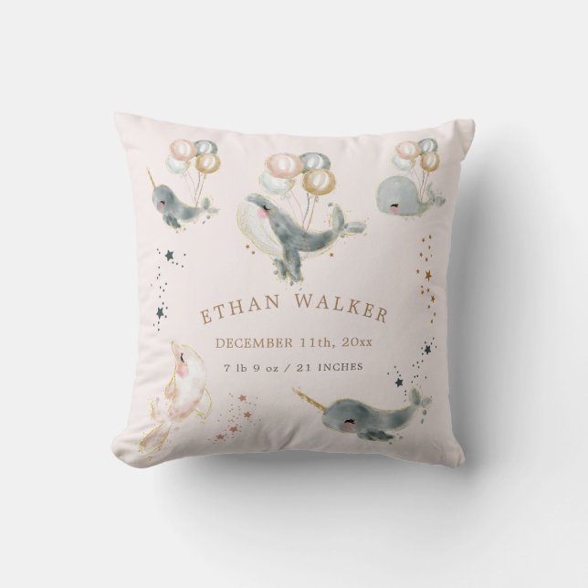magical whales baby birth stats cushion (Front)
