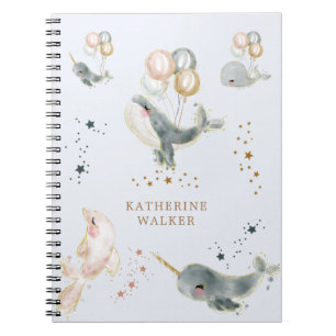 magical whales balloons monogram cute notebook