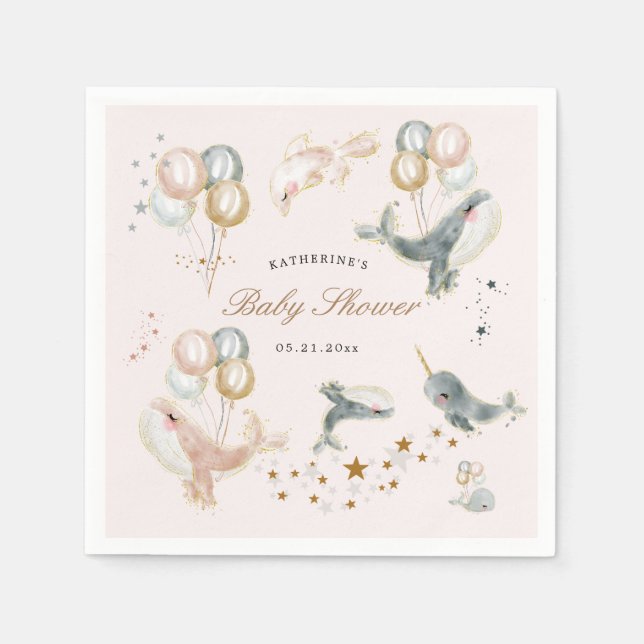 magical whales balloons stars baby shower napkin (Front)