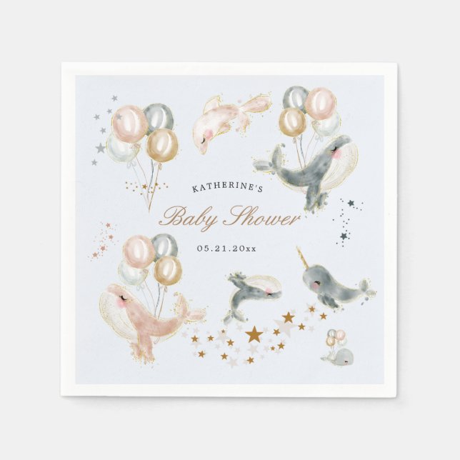 magical whales balloons stars baby shower napkin (Front)