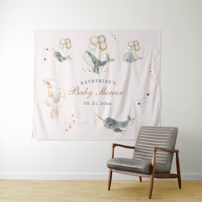magical whales balloons stars baby shower tapestry (In Situ (Horizontal))