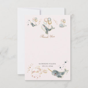 magical whales balloons stars baby shower  thank y you card