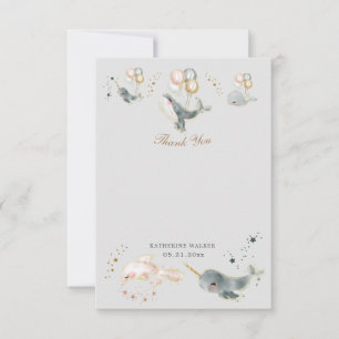 magical whales balloons stars baby shower thank you card