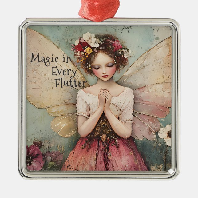 Magical Whimsical Fairy & Flower Garden with Quote Metal Tree Decoration (Front)