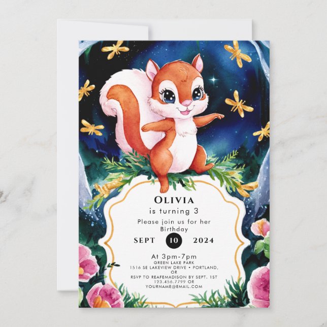 Magical Whimsical Squirrel Birthday Invitation (Front)