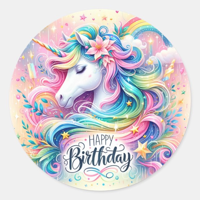 Magical Whimsy: Enchanted Unicorn Birthday Sticker (Front)