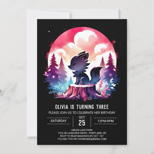 Magical Whimsy Wolf Birthday Invitation (Front)