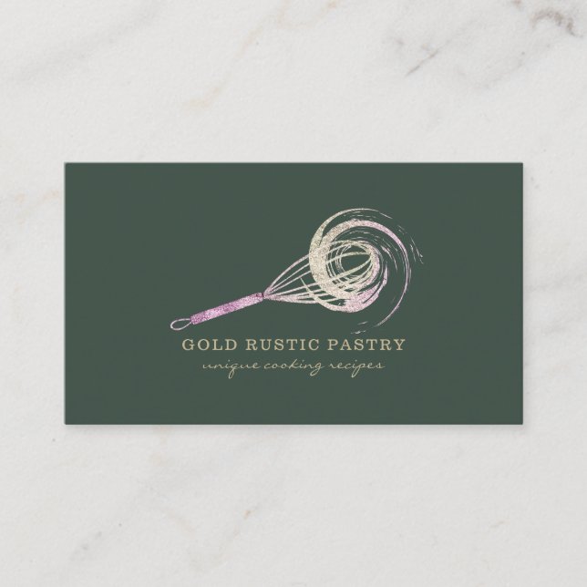 Magical Whisk Bakery Bling Pastry Chef sage green Business Card (Front)