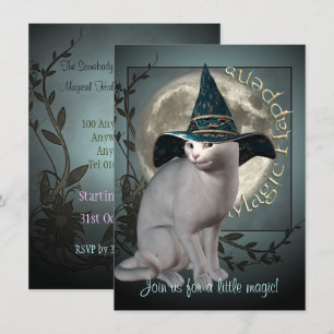 Magical White Cat Halloween Invitation