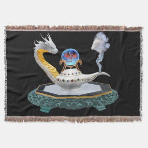 Magical White Ceramic Dragon Lamp Throw Blanket