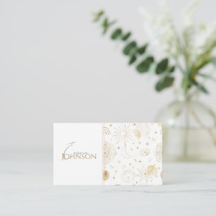 Magical White Gold Sun Moon Planets Galaxy Design Business Card