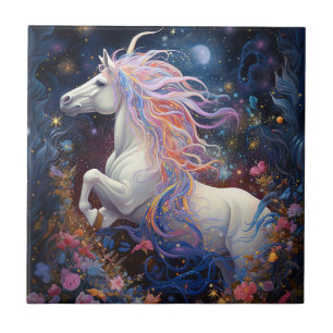 Magical White Horse Fantasy Art Tile