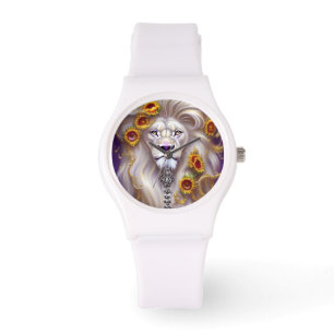 Magical White Lion and Sunflowers Graphic Watch