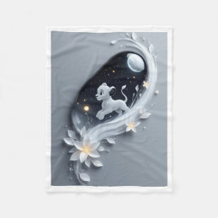 Magical White Lion Cub Under Stars Fleece Blanket
