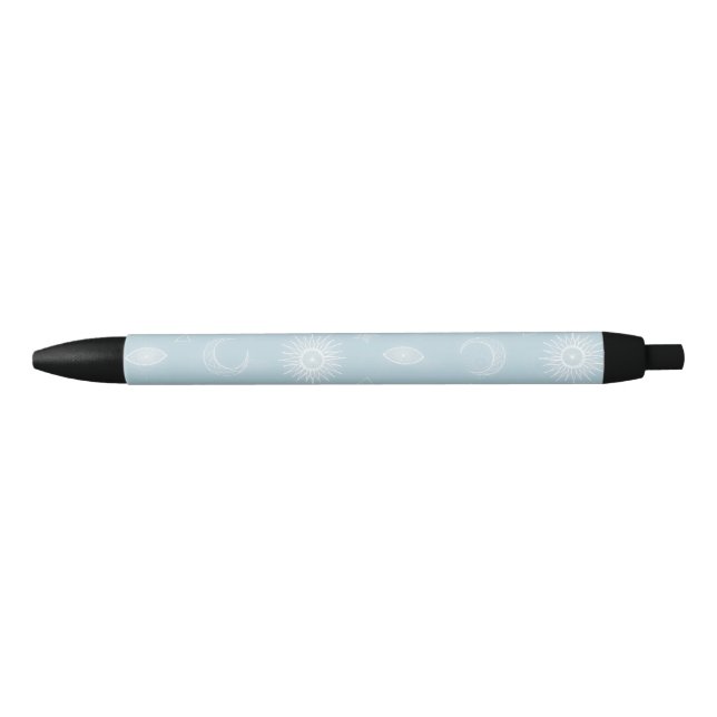 Magical White Moon Sun Stars Blue pattern Black Ink Pen (Front)