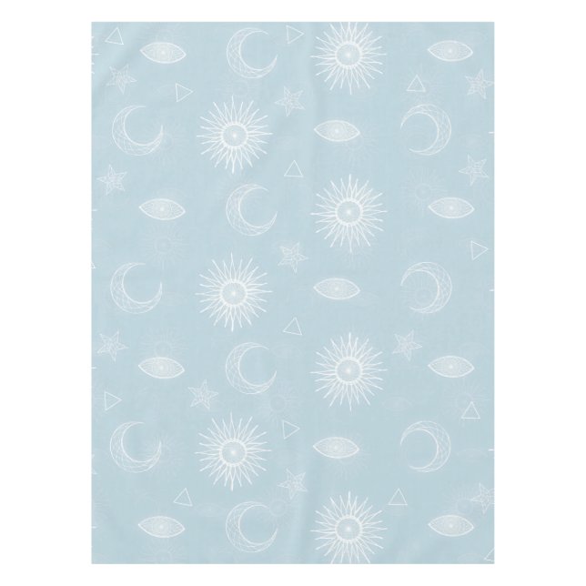 Magical White Moon Sun Stars Blue pattern Tablecloth (Front)