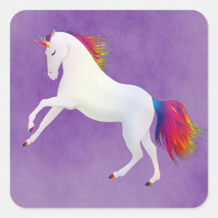 Magical White & Rainbow Whimsical Unicorn Party Square Sticker