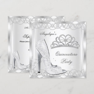 Magical White Silver Quinceanera High Heel Shoes Invitation