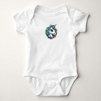 Magical White Unicorn with Blue Hair Character Baby Bodysuit