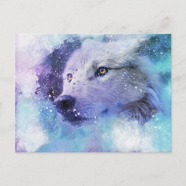 Magical White Wolf Spirit Animal Painting Postcard (Front)