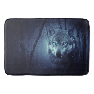 Magical Wild Wolf with Amazing Blue Eyes Bath Mat