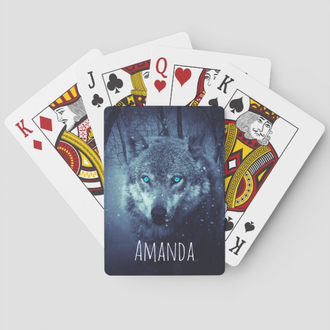 Magical Wild Wolf with Amazing Blue Eyes Playing Cards (Back)