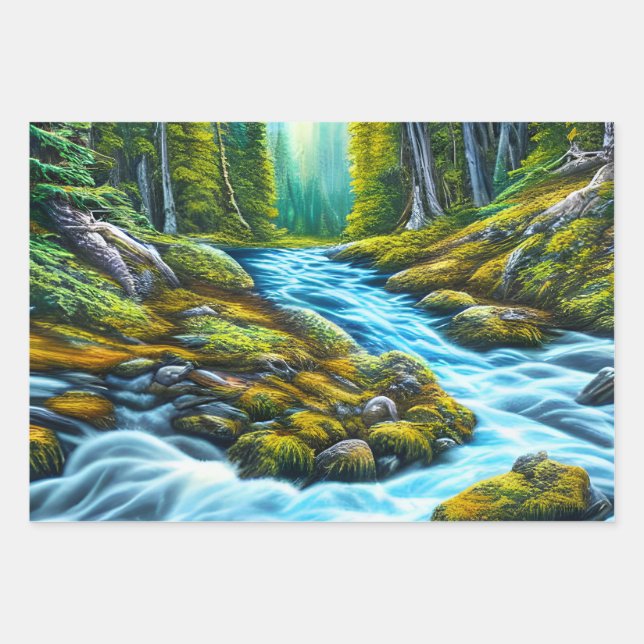 Magical Wilderness Bubbling Brook Wrapping Paper Sheet (Front)