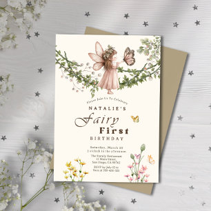 Magical Wildflower Butterfly Fairy First Birthday Invitation