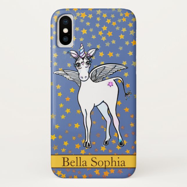Magical winged Unicorn with golden star accents Case-Mate iPhone Case (Back)