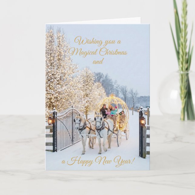 Magical Winter Carriage Ride Christmas Photo Card (Front)