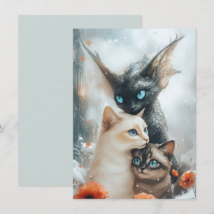 Magical Winter Cats with Fantasy Dragon Guardian Invitation