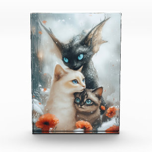 Magical Winter Cats with Fantasy Dragon Guardian Photo Block