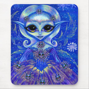 Magical Winter Fairy Girl Cats Snowflakes Big Eyes Mouse Mat