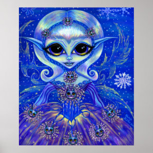 Magical Winter Fairy Girl Cats Snowflakes Big Eyes Poster