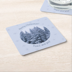Magical winter forest - christmas square paper coaster