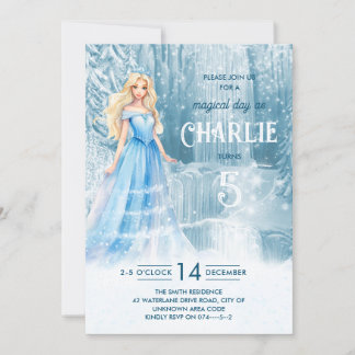 Magical Winter Frozen Snow Princess Kids Birthday Invitation