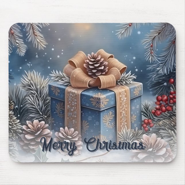 Magical Winter Merry Christmas Gift Scene Mouse Mat (Front)