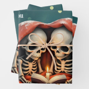 Magical winter moments, two skeletons wrapping paper sheet