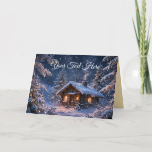Magical Winter Night Cabin in the Woods Card