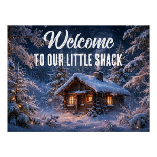 Magical Winter Night Cabin in the Woods Poster