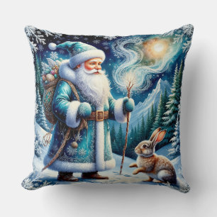 Magical Winter Scene With Santa Claus and Rabbit Cushion