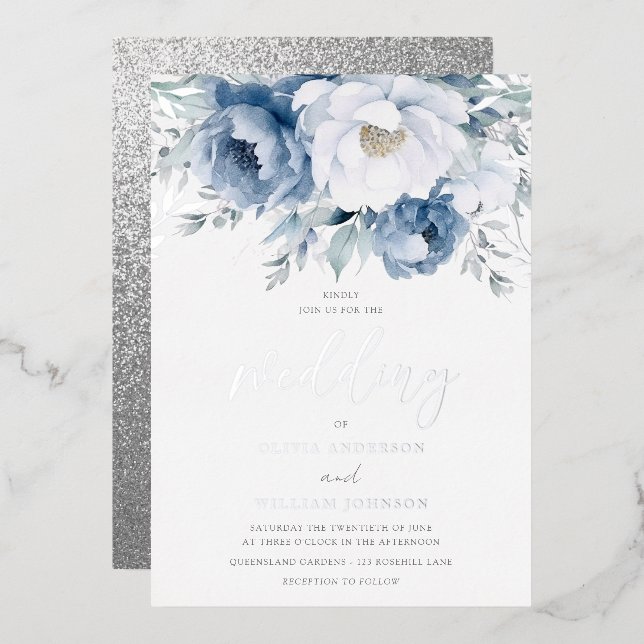 Magical Winter Season Dusty Blue Wedding Silver (Front/Back)