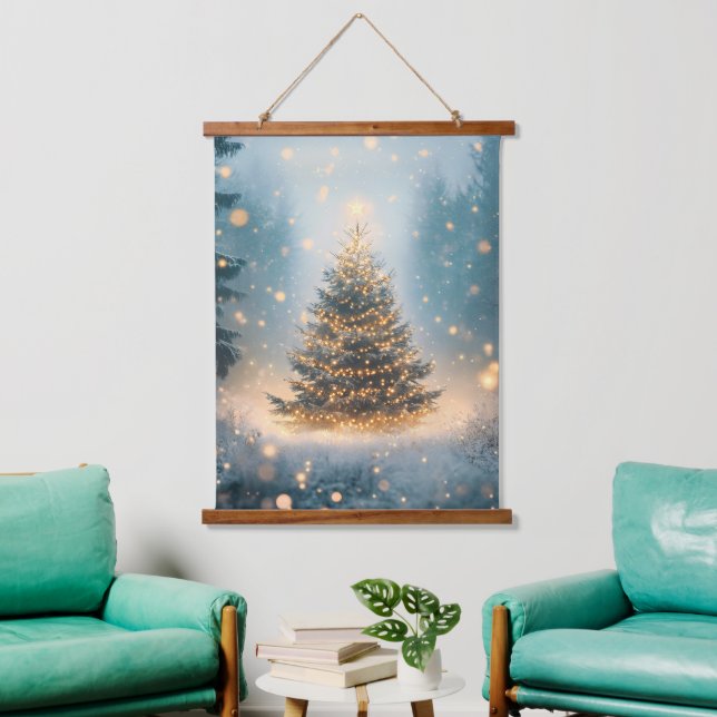 Magical Winter Snowy Forest Christmas Tree Hanging Tapestry (Living Room)