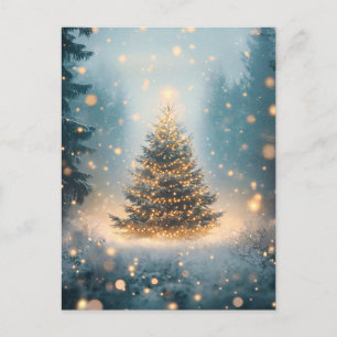 Magical Winter Snowy Forest Christmas Tree Holiday Postcard