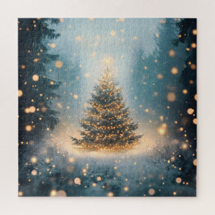 Magical Winter Snowy Forest Christmas Tree Jigsaw Puzzle